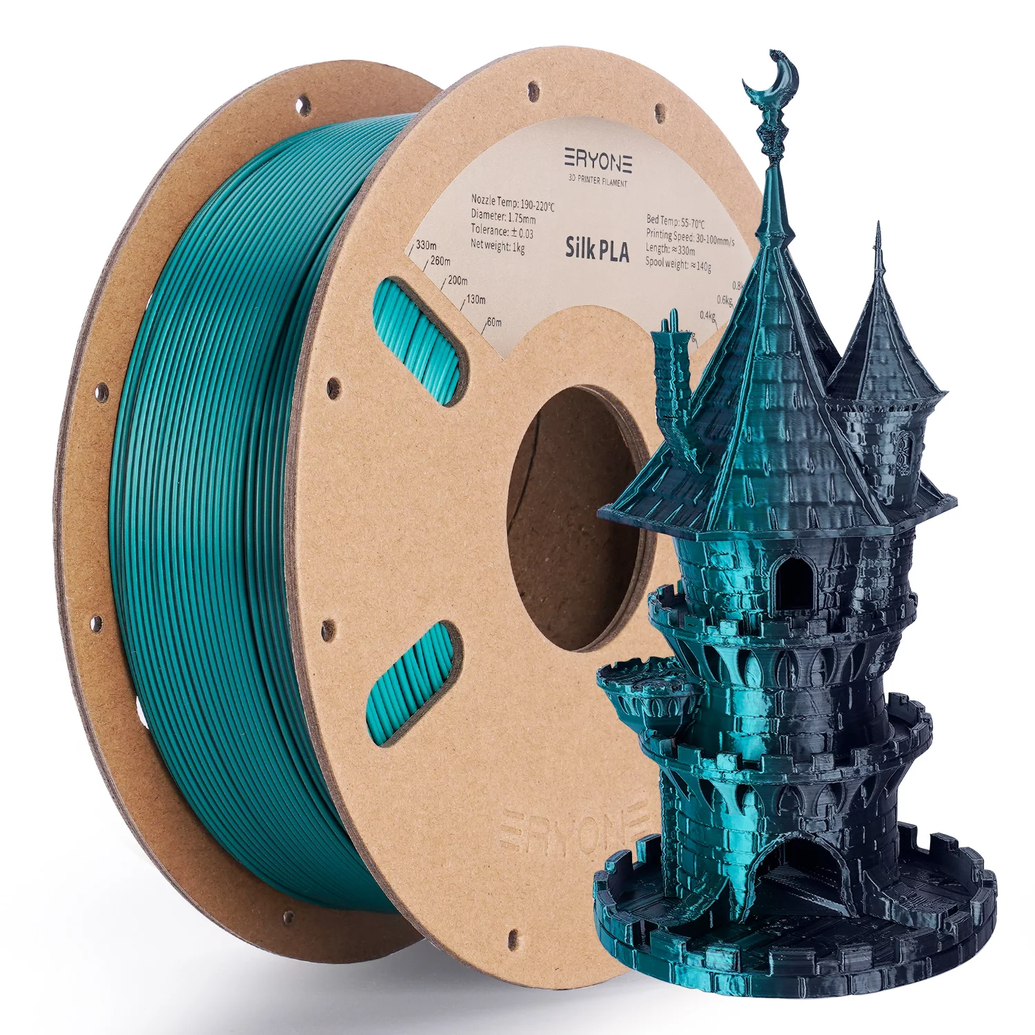 ERYONE Dual Color Silk PLA · Smaragdzaļš / melns · 1 kg